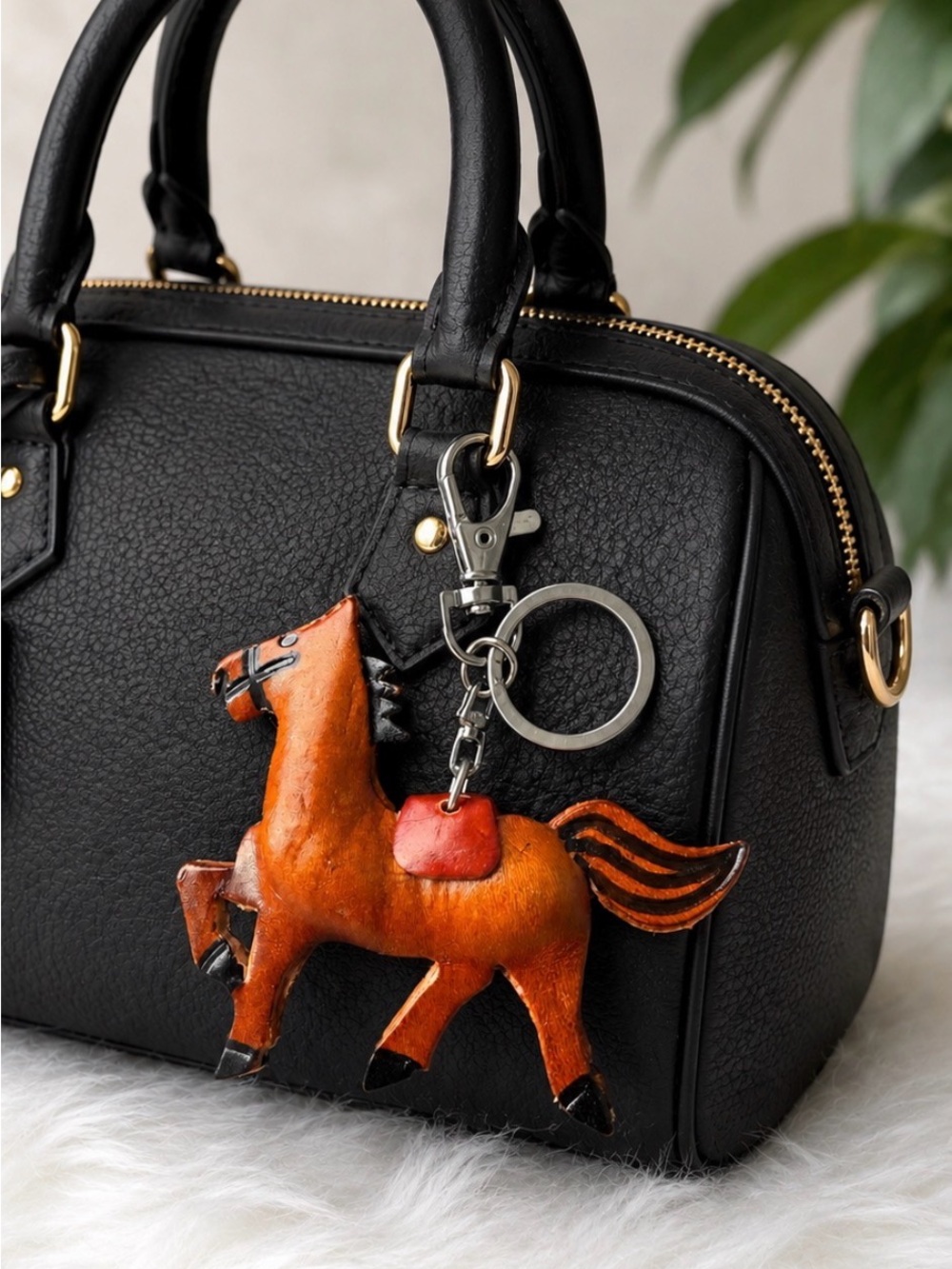 Leather Horse Keychain Bag Charm Key Ring Handmade Gift New
